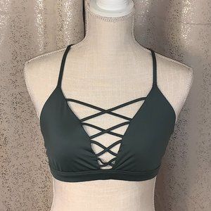 Victoria Sport Army Green Color Sports Bra Criss-Cross Design Size Large